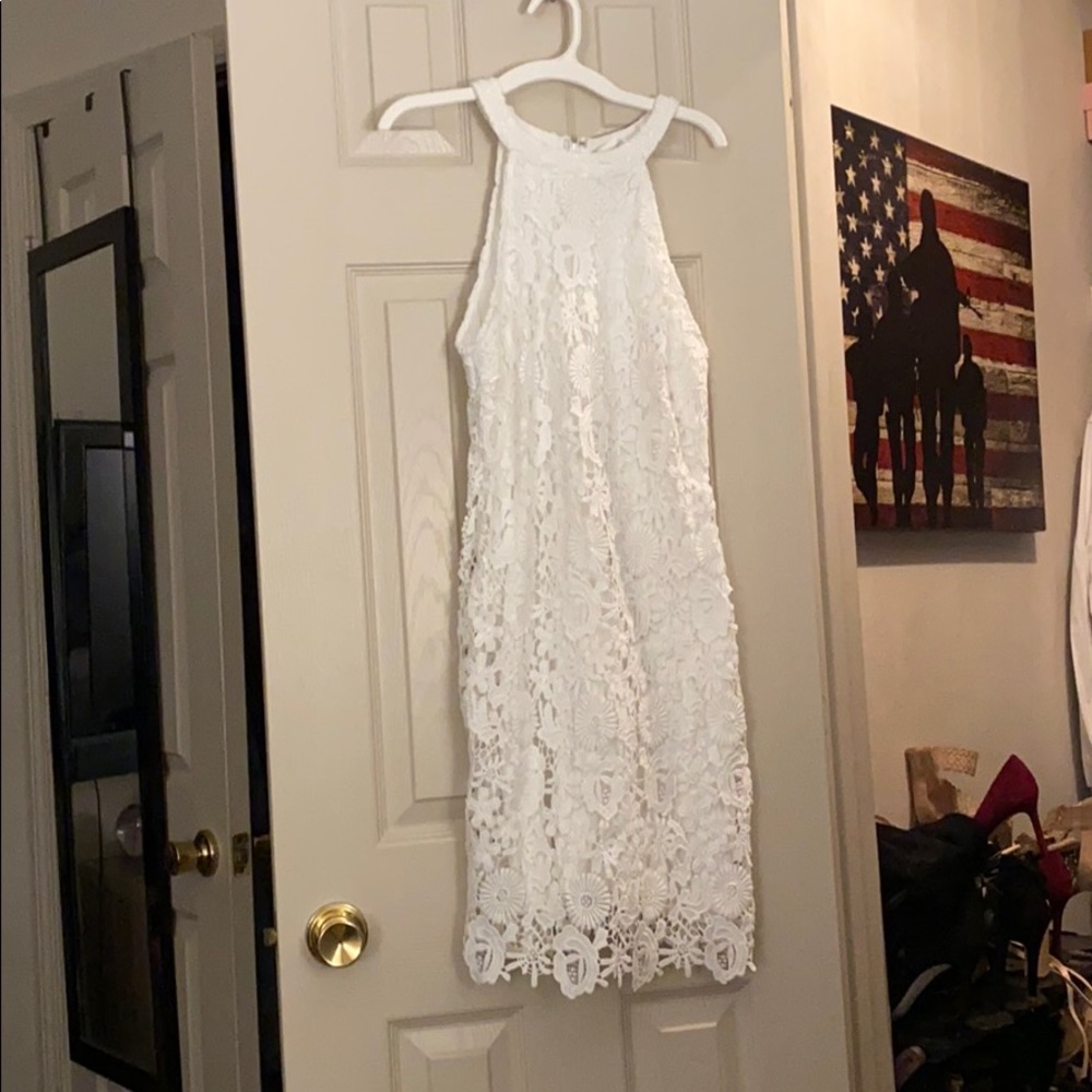 Lace white fitted dress